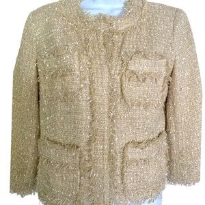 Michael Michael Kors Tweed Metallic  Jacket - 4 champagne & cream , polyester,